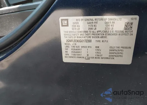 2016 Chevrolet Equinox Ls из США, поврежденный, VIN 2GNFLEEK6G6172390